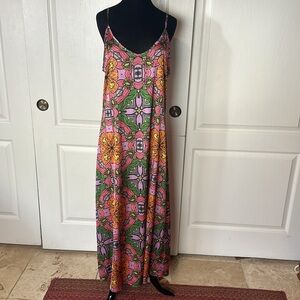 NWT NUVULA SATIN EXOTIC FLORAL ORANGE PRINT MAXI CAMI SLIP DRESS